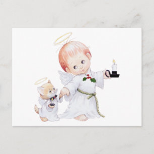 Cute Baby Angel And Cat Postcard