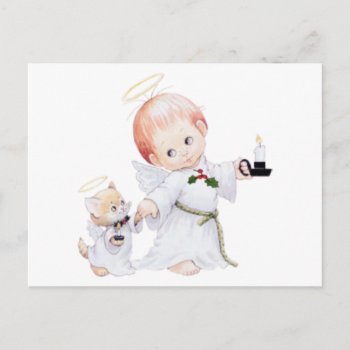 Cute Baby Angel And Cat Postcard by santasgrotto at Zazzle