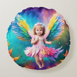 Cute Baby Angel Wings Art-38424 Round Pillow