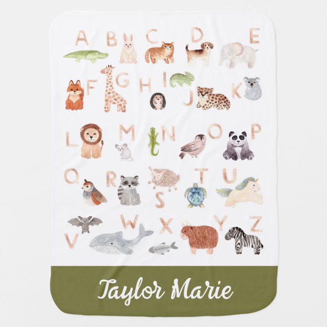 Cute Baby Animal Alphabet Blanket (Front)