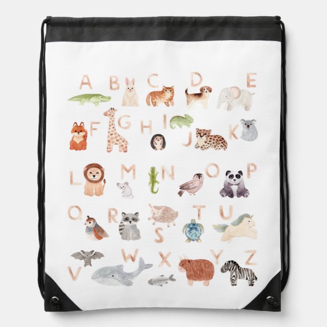 Cute Baby Animal Alphabet Drawstring Bag (Front)