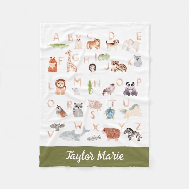 Cute Baby Animal Alphabet Fleece Blanket (Front)
