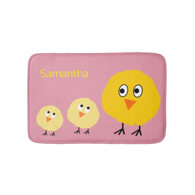 Cute Baby Animal Chicken Personalized Girl Bath Mat (Front)