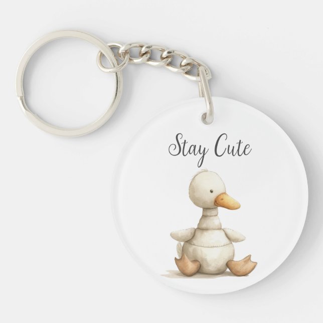 Cute Baby Animal Duck Quote Stay Cute Round Keychain (Front)