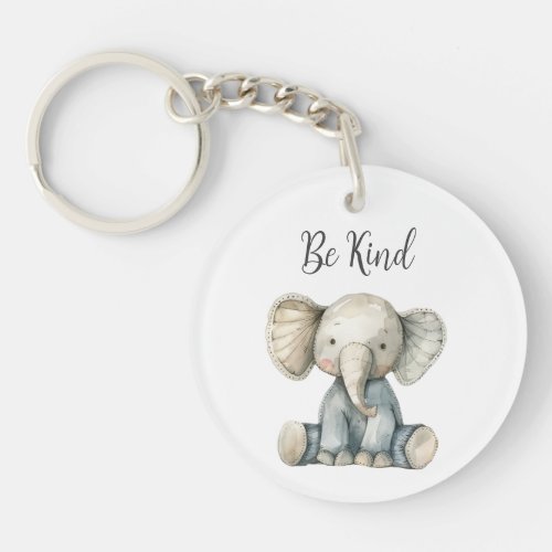 Cute Baby Animal Elephant Quote Be Kind Round  Keychain