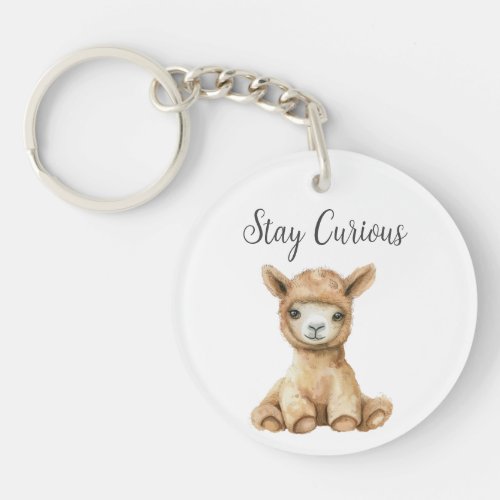 Cute Baby Animal Llama Quote Stay Curious Round  Keychain