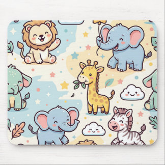 Cute Baby Animal Mousepad – Pastel Zoo Pattern