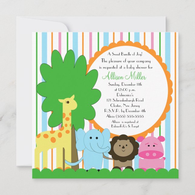 Cute Baby Animal Neutral Baby Shower Invitation (Front)