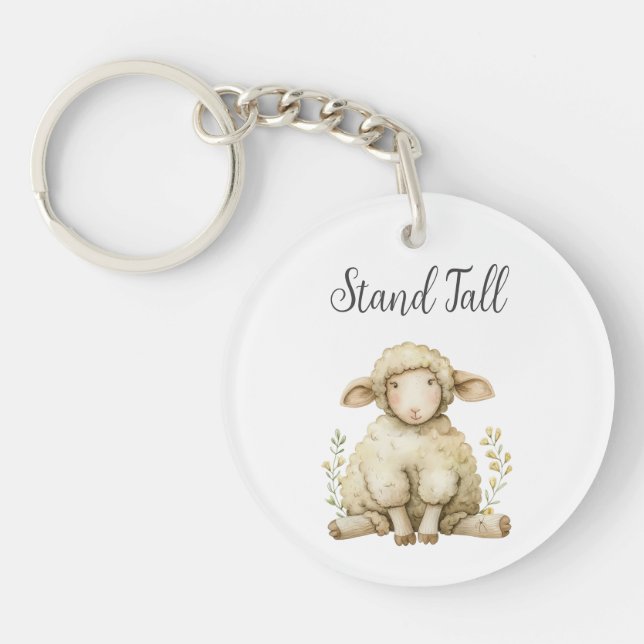 Cute Baby Animal Sheep Quote Stand Tall Round  Keychain (Front)