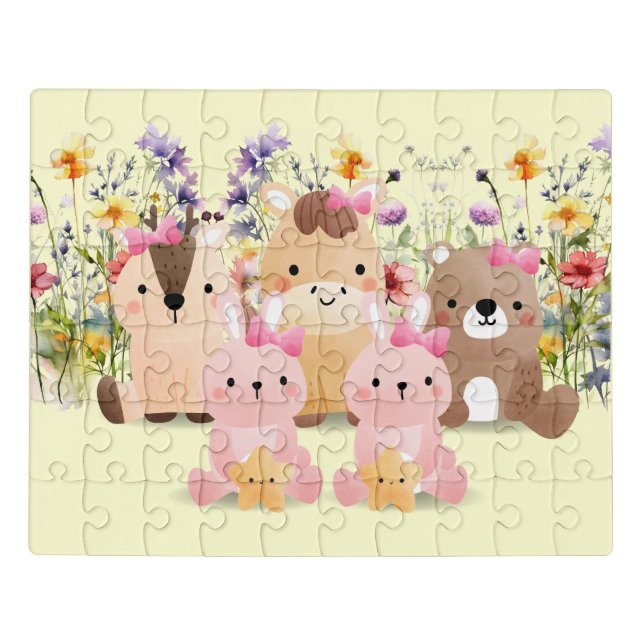 Cute Baby Animals And Wildflower Puzzle (Puzzle Horizontal)