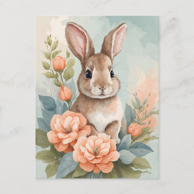 Cute Baby Animals | Baby Bunny Watercolor Postcard (Front)