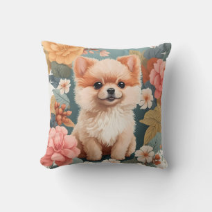 Cute Baby Animals   Baby Pomeranian Dog Throw Pillow