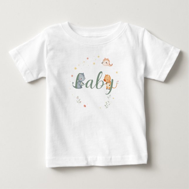 Cute Baby Animals Birth Announcement Design  Baby T-Shirt (Front)