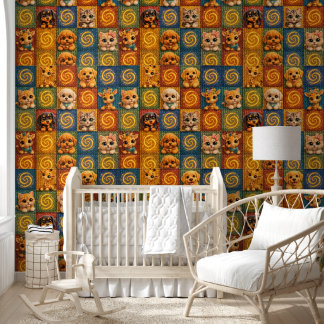 Cute baby animals cozy knitted style wallpaper col