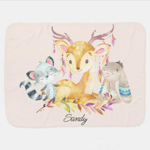Cute Baby Animals Custom Name Gender Neutral Baby Blanket