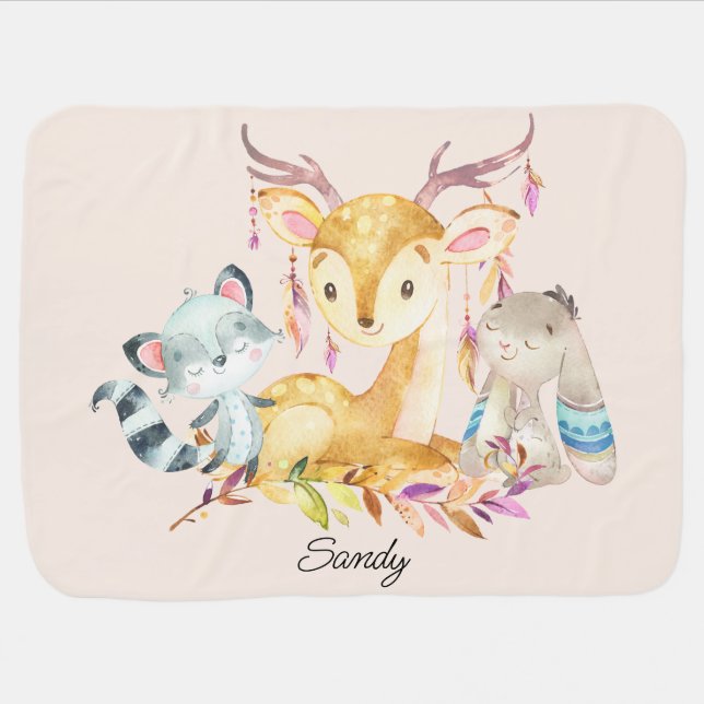 Cute Baby Animals Custom Name Gender Neutral      Blanket (Horizontal)