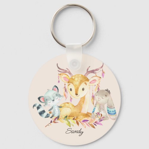 Cute Baby Animals Custom Name Gender Neutral     Keychain