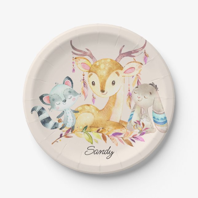 Cute Baby Animals Custom Name Gender Neutral     Paper Plates (Front)