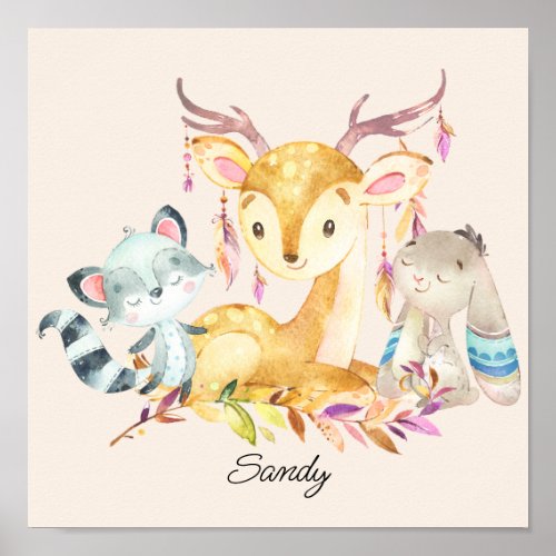 Cute Baby Animals Custom Name Gender Neutral    Poster