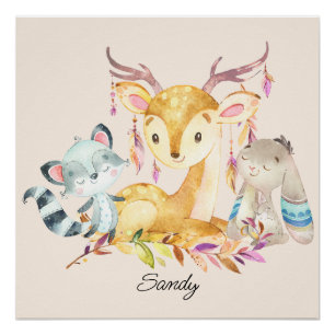 Cute Baby Animals Custom Name Gender Neutral Poster