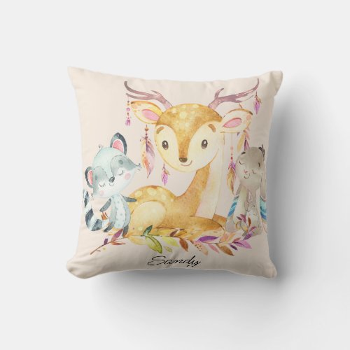 Cute Baby Animals Custom Name Gender Neutral Throw Pillow