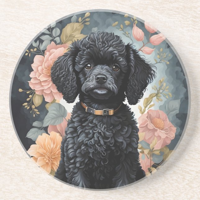 Cute Baby Animals | Cute Black Poodle Puppy Coaster (Front)