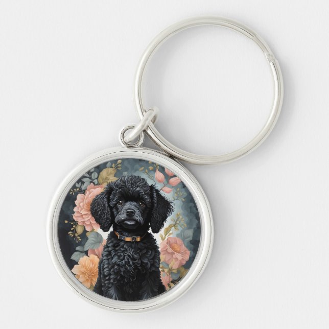 Cute Baby Animals | Cute Black Poodle Puppy Keychain (Front)