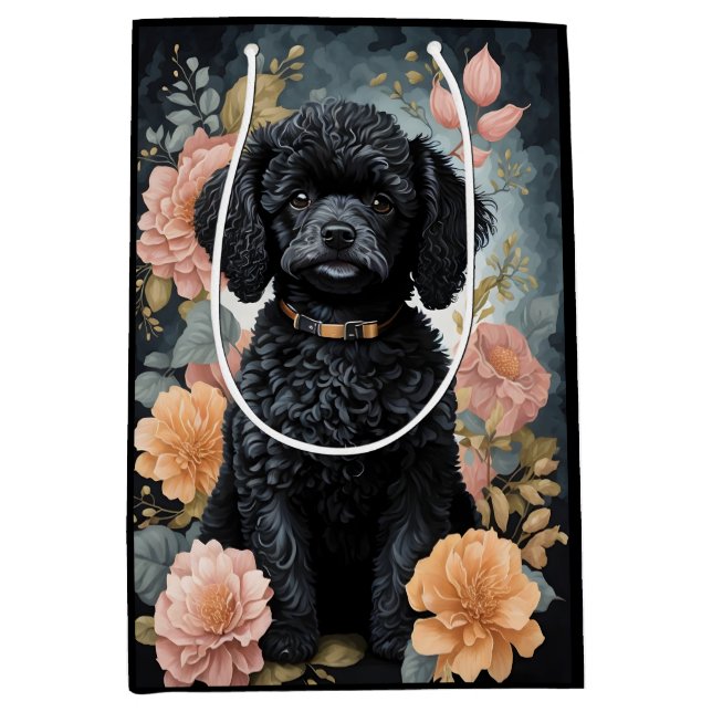 Cute Baby Animals | Cute Black Poodle Puppy Medium Gift Bag (Front)