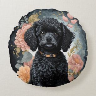Cute Baby Animals Cute Black Poodle Puppy Round Pillow