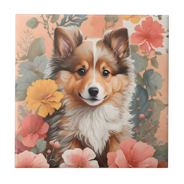 Cute Baby Animals | Cute Shetland Sheepdog Puppy Ceramic Tile (Front)