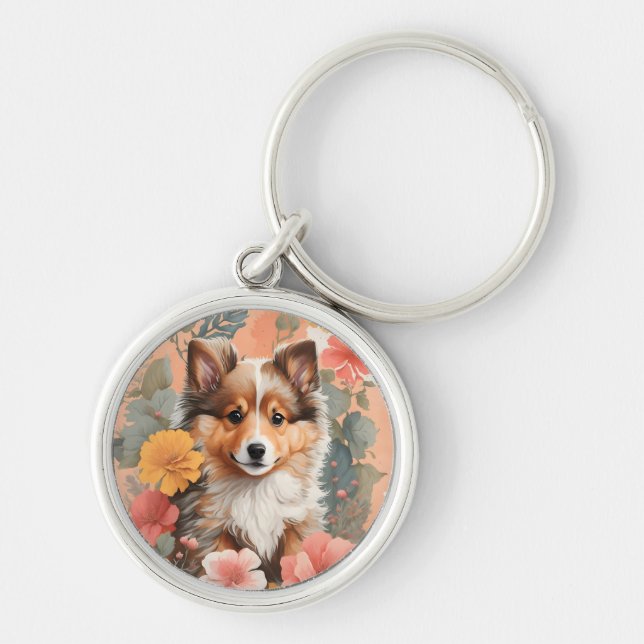 Cute Baby Animals | Cute Shetland Sheepdog Puppy Keychain (Front)