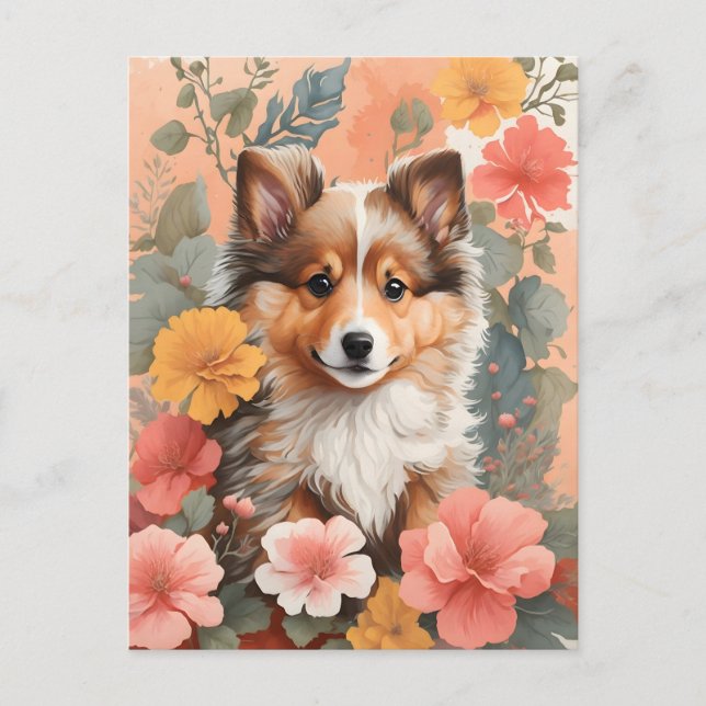 Cute Baby Animals | Cute Shetland Sheepdog Puppy Postcard (Front)