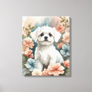 Cute Baby Animals   Cute White Maltese Puppy  Canvas Print