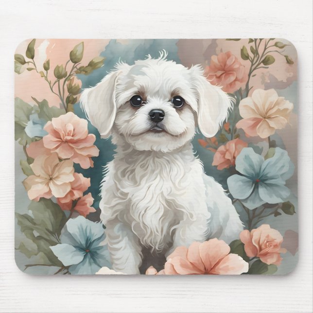 Cute Baby Animals | Cute White Maltese Puppy  Mouse Pad (Front)