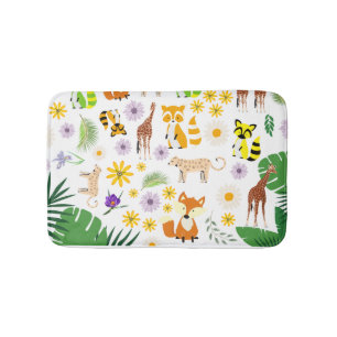 Cute baby animals Giraffe l Safari pattern white Bath Mat