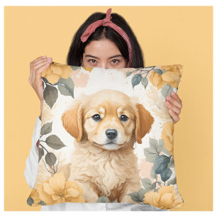 Cute Baby Animals Golden Retriever Puppy Throw Pillow