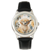Gold tone golden retriever watch Cute Golden Retriever Dog Puppy - girls dial-plate Watch  main image 2