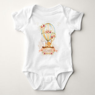 Cute Baby Animals Hot Air Balloon Floral Bodysuit