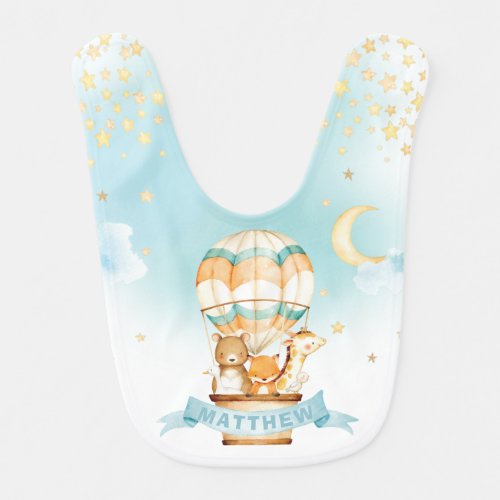 Cute Baby Animals Hot Air Balloon Twinkle Star Boy Baby Bib