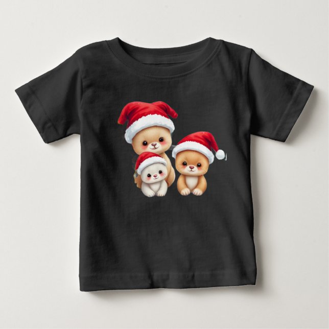 Cute Baby Animals in Christmas Wonderland Art T-Shirt (Front)