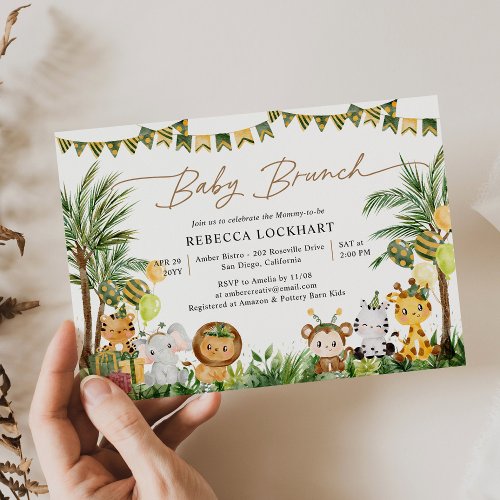 Cute Baby Animals in Jungle Safari Baby Brunch Invitation