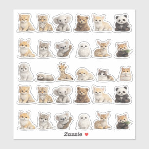 Cute Baby Animals Kitten Panda Elephant Koala Wood Sticker