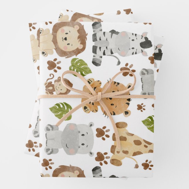 Cute baby animals safari wrapping paper sheets (In situ)