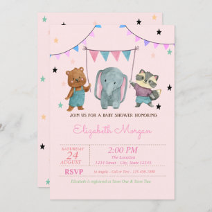 Cute Baby Animals, Stars Baby Shower Invitation