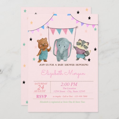 Cute Baby Animals Stars Baby Shower Invitation