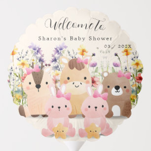 Cute Baby Animals & Wildflowers Baby Shower  Balloon