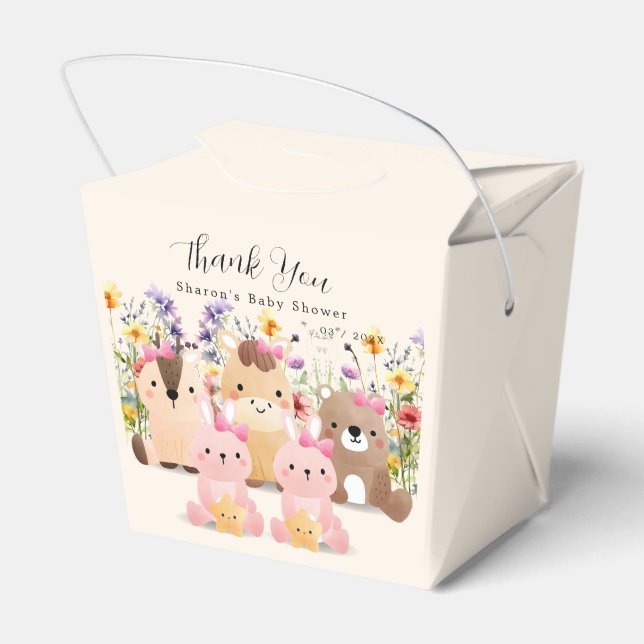 Cute Baby Animals & Wildflowers Baby Shower  Favor Boxes (Back Side)