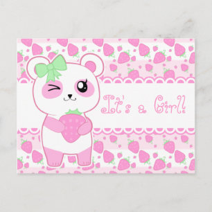 Cute baby annoucement pink Kawaii Panda bear Announcement Postcard
