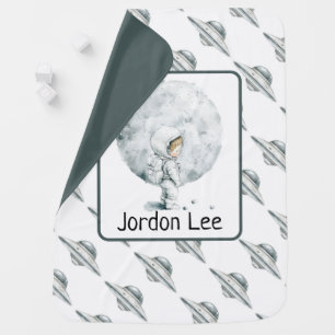 Cute Baby Astronaut and Ufo's with Name Blanket