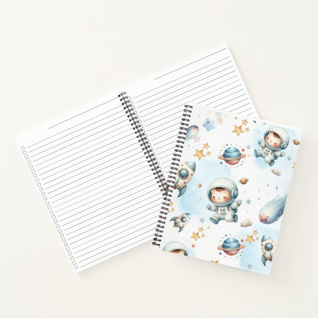 Cute Baby Astronaut Space Pattern Notebook | Kawai (Inside)